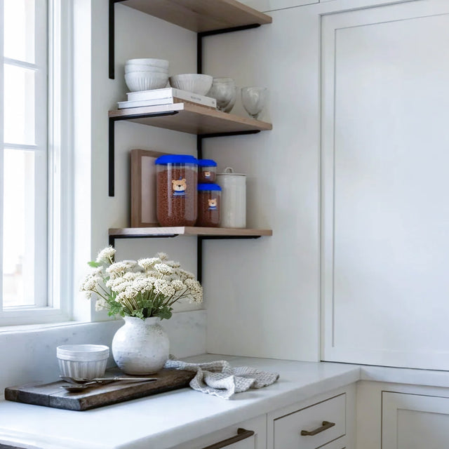 airtight stackable bear pattern storage jars on shelve