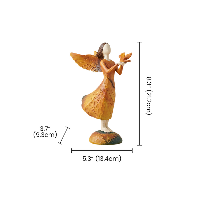 angel holding bird figurine dimensions
