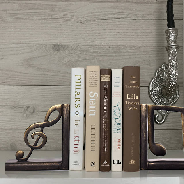 antique resin decorative musical note bookends on the table