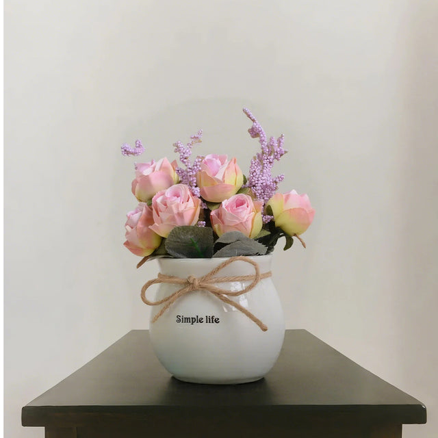 artificial-silk-pink-rose-flower-vase-0528