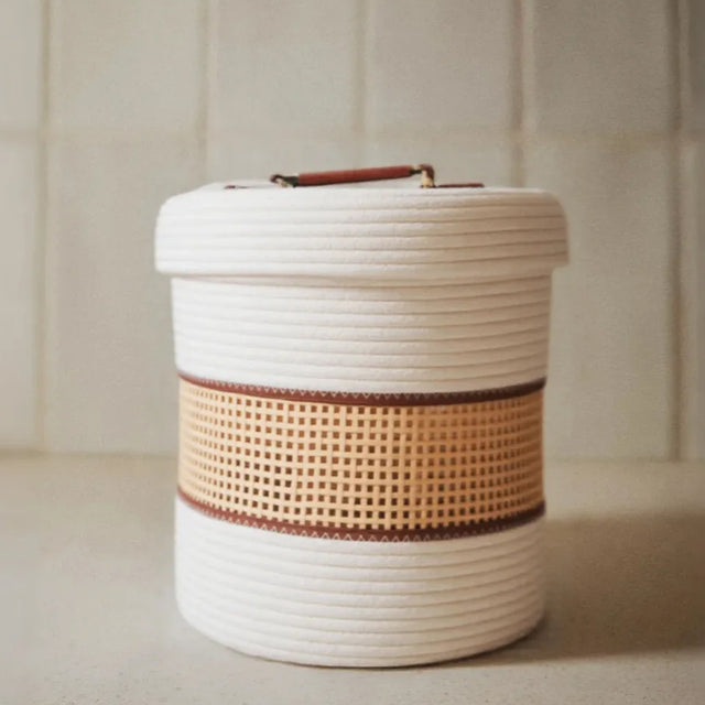 bamboo cotton rope woven large storage basket with a lid