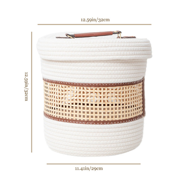 bamboo cotton rope woven large storage basket with a lid size chart
