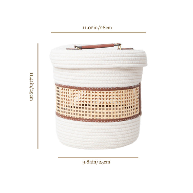 bamboo cotton rope woven small storage basket with a lid size chart