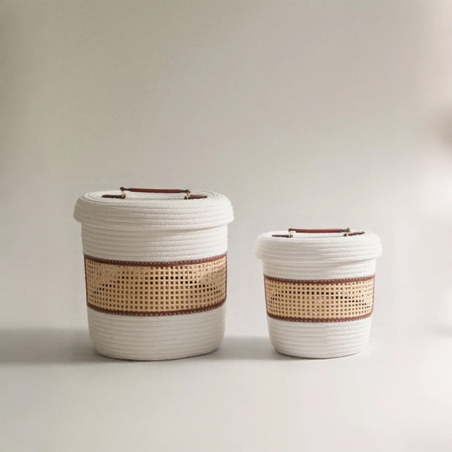 bamboo cotton rope woven storage basket with a lid