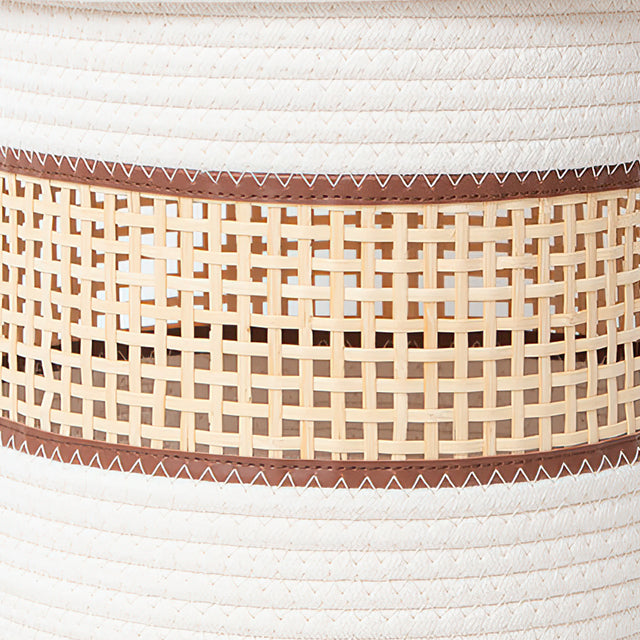 bamboo cotton rope woven storage basket with a lid details