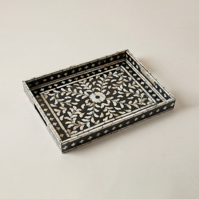 black and pearl inlay floral mosaic tray