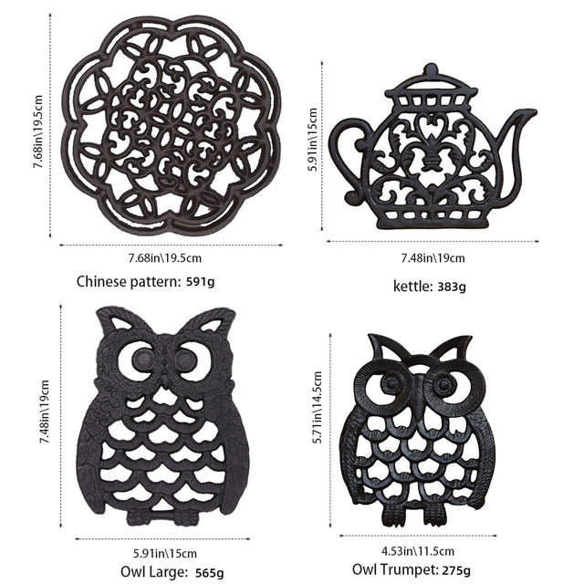 black animal shaped cast iron table coaster size chart