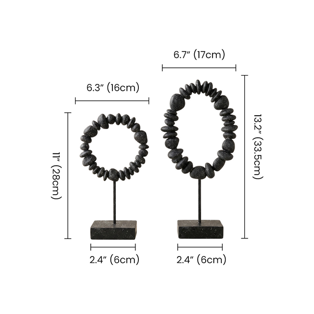 black stone ring sculptures dimensions