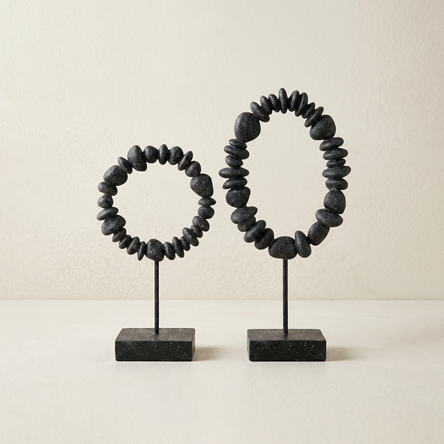 black stone ring sculptures pair front view