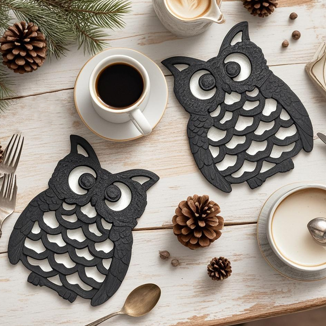 black table coaster beside a cup of coffee