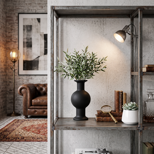 black vase on entryway console