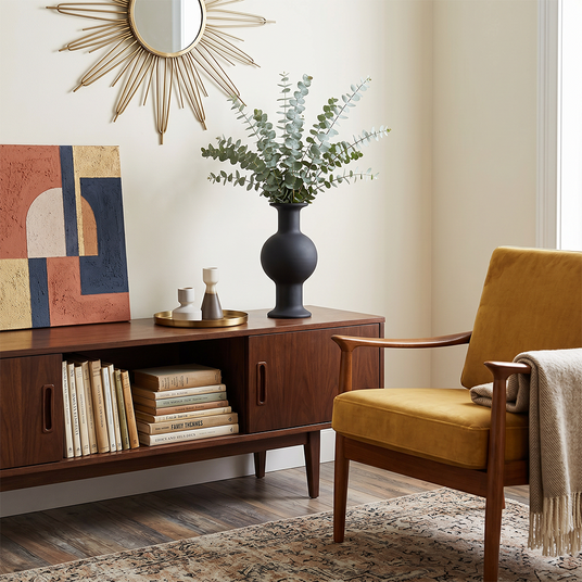 black vase on side table