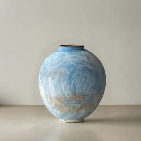 blue ceramic flower vase