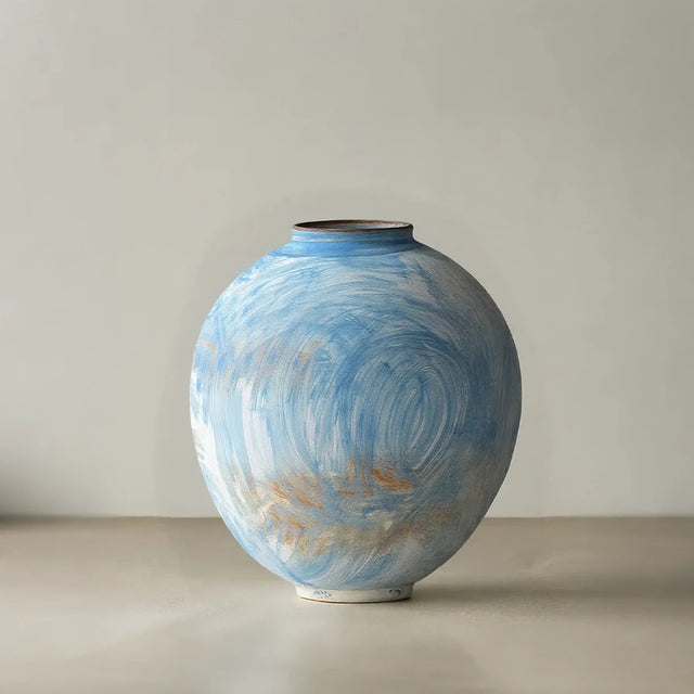 blue ceramic flower vase