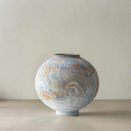 blue ceramic flower vase