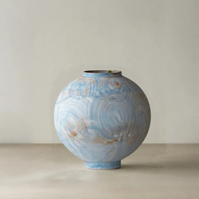 blue ceramic flower vase