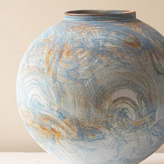 blue ceramic flower vase details