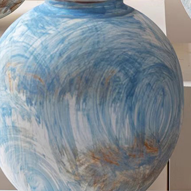 blue ceramic flower vase details