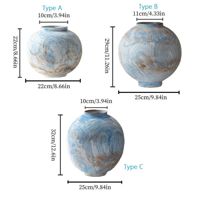 blue ceramic flower vase size chart