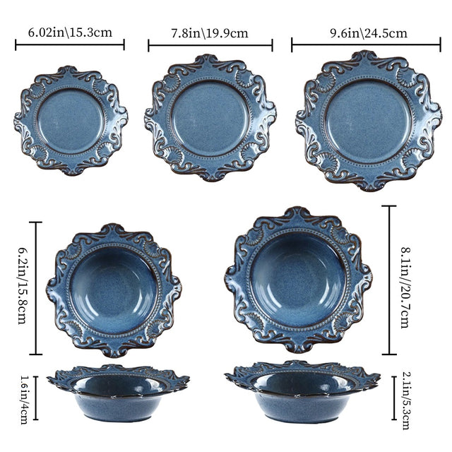 blue ceramic tableware size chart