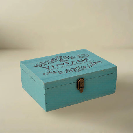 blue wooden storage box on the table