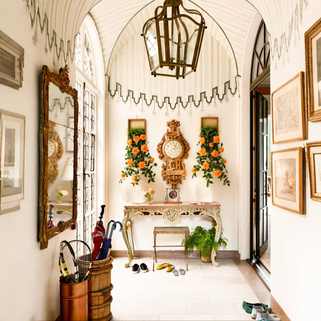 bohemian wood wall hanging plant shelf on living room wall