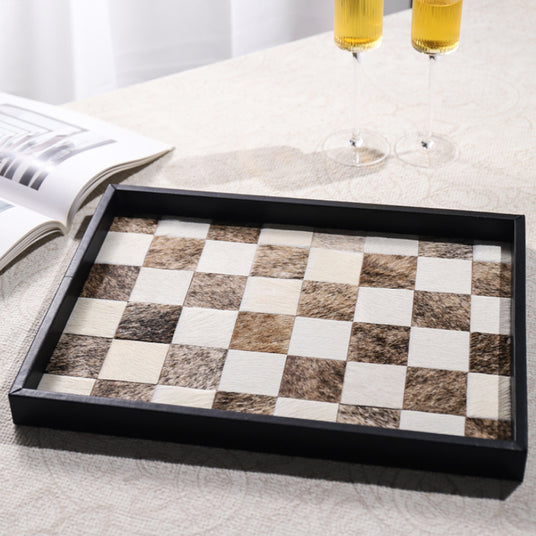 brown horsehair checkered decorative tray details