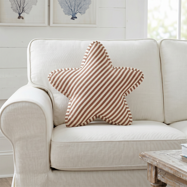 brown white striped starfish throw pillow