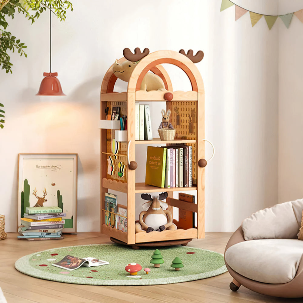 bunny woven basket on bookshelf