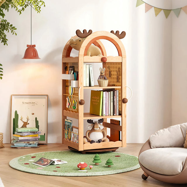 bunny woven basket on bookshelf