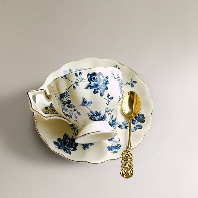 ceramic blue floral design tea set