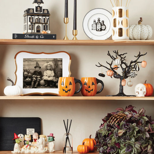 ceramic decorative pumpkin halloween home decor on the shelve