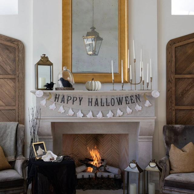 ceramic decorative pumpkin halloween home decor placed on the fireplace