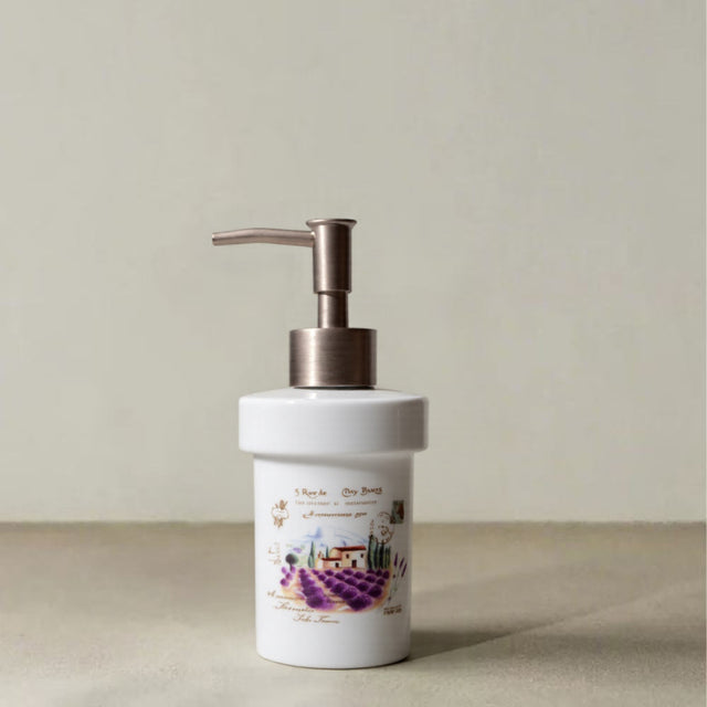 ceramic dispenser bottle with floral pattern