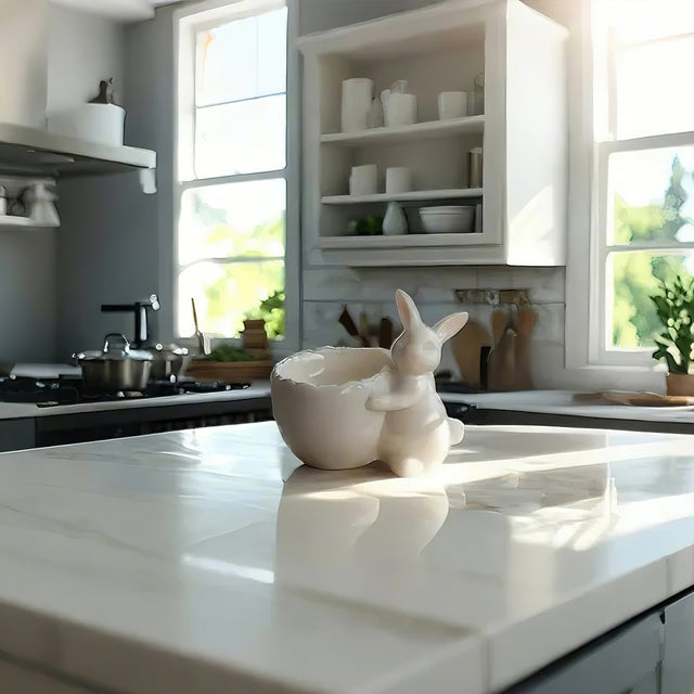 ceramic easter bunny bowl in the kitchen