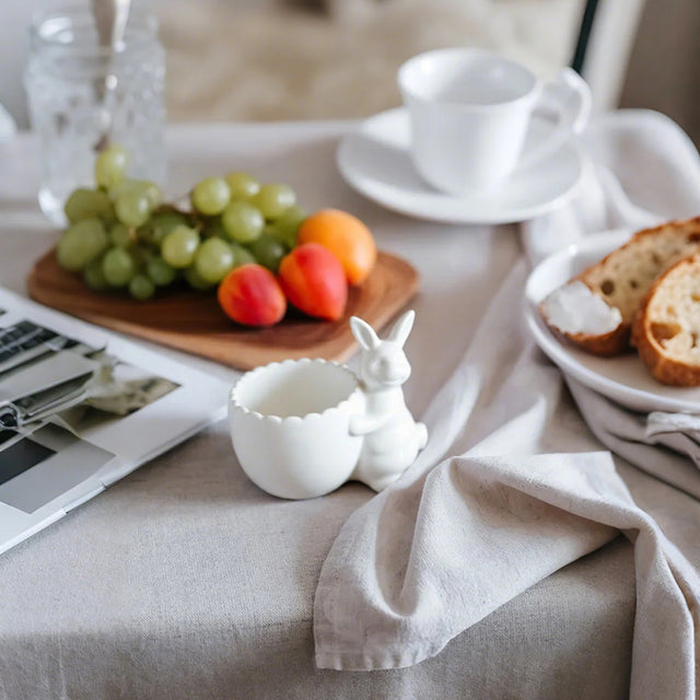ceramic easter bunny bowl on the dining table