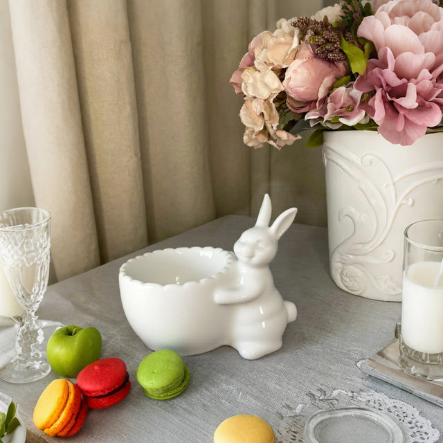 ceramic easter bunny bowl on the table