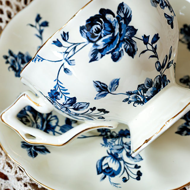 ceramic floral tea set details