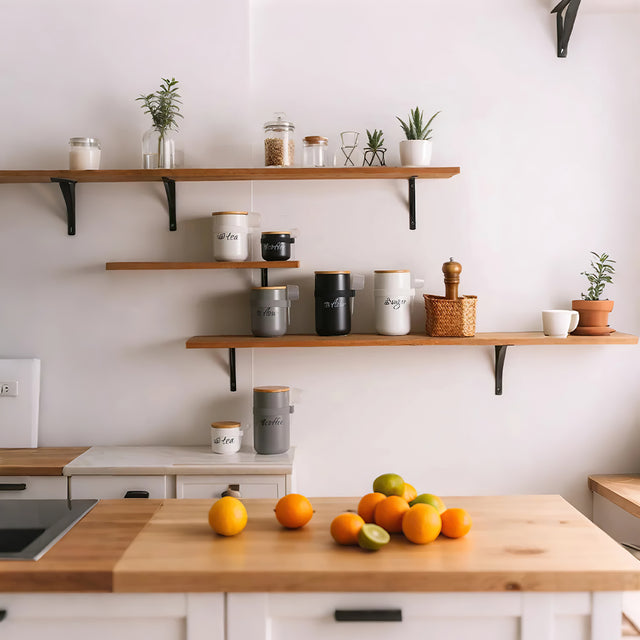 ceramic storage jar set with spoons in the kitchen