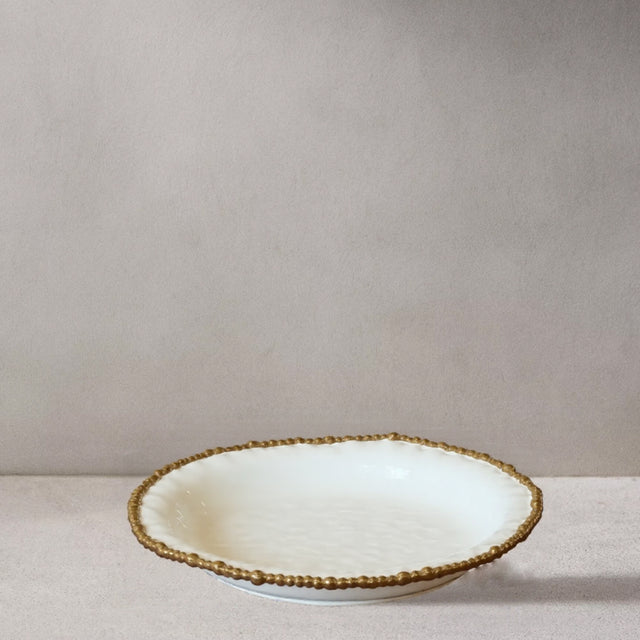 ceramic tableware with golden pearl trimmed edge deep plate