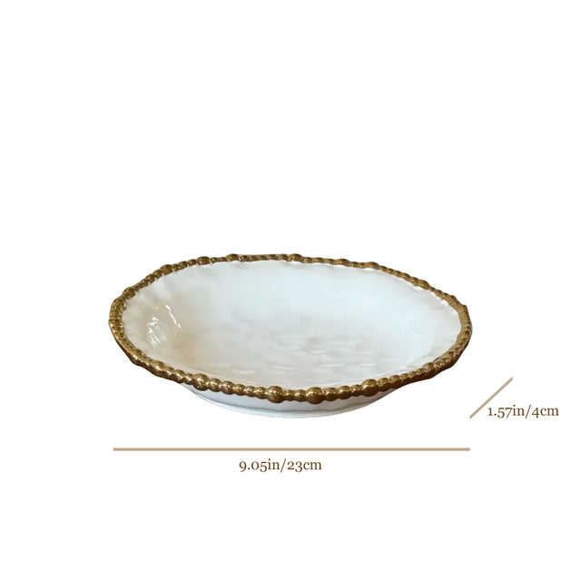 ceramic tableware with golden pearl trimmed edge deep plate size chart