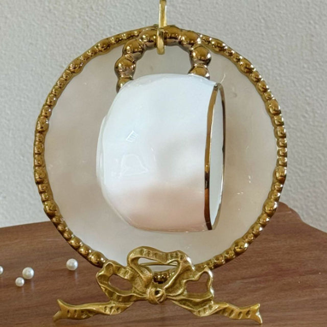 ceramic tableware with golden pearl trimmed edge details