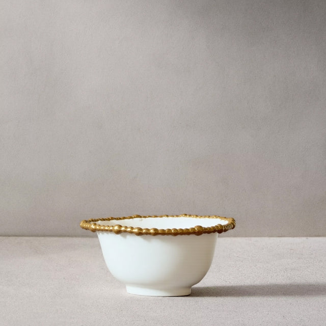 ceramic tableware with golden pearl trimmed edge large bowl