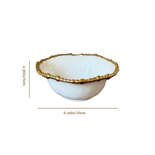 ceramic tableware with golden pearl trimmed edge large bowl size chart