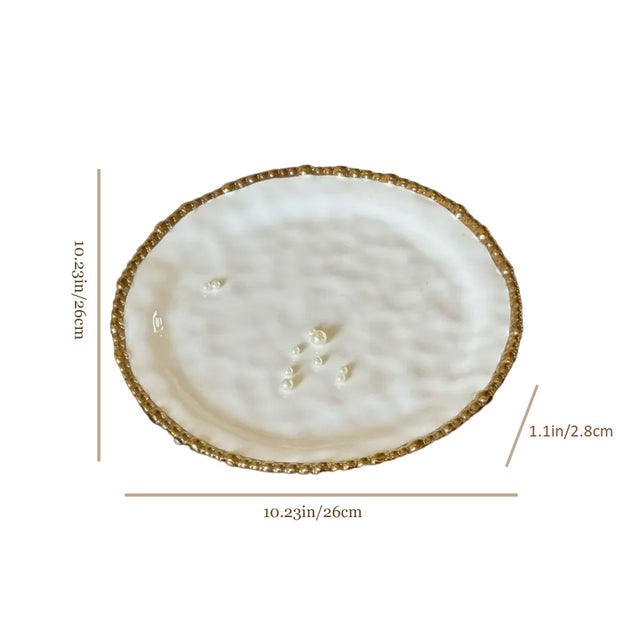 ceramic tableware with golden pearl trimmed edge shallow large plate size chart