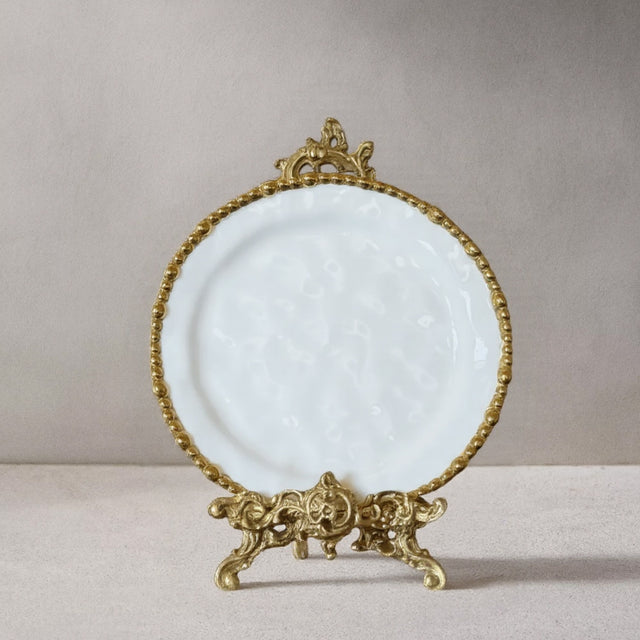ceramic tableware with golden pearl trimmed edge shallow small plate
