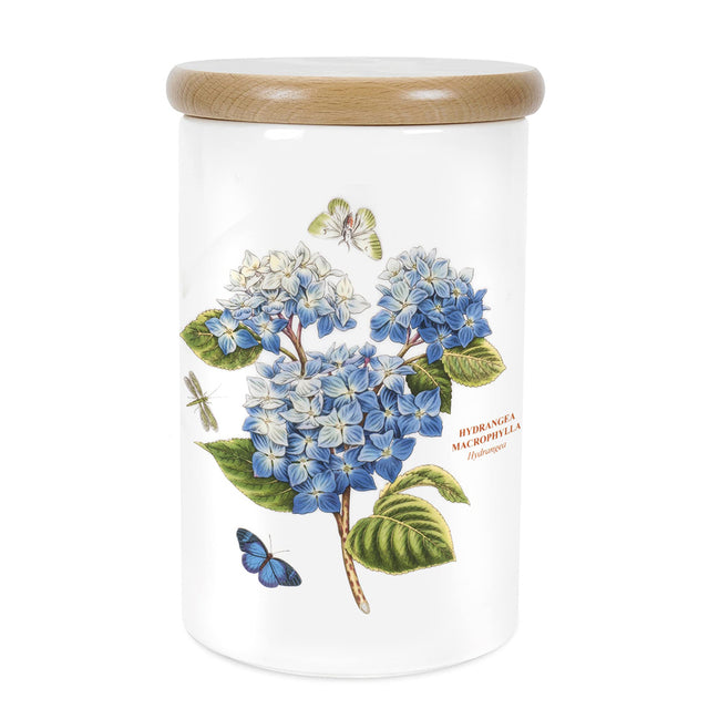 ceramic white cylinder storage jar with a wooden lid details