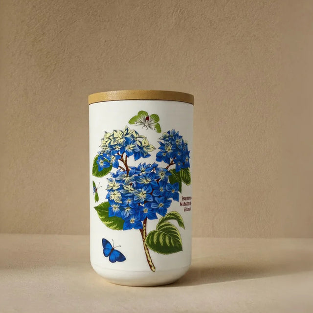 ceramic white cylinder storage jar with a wooden lid large size