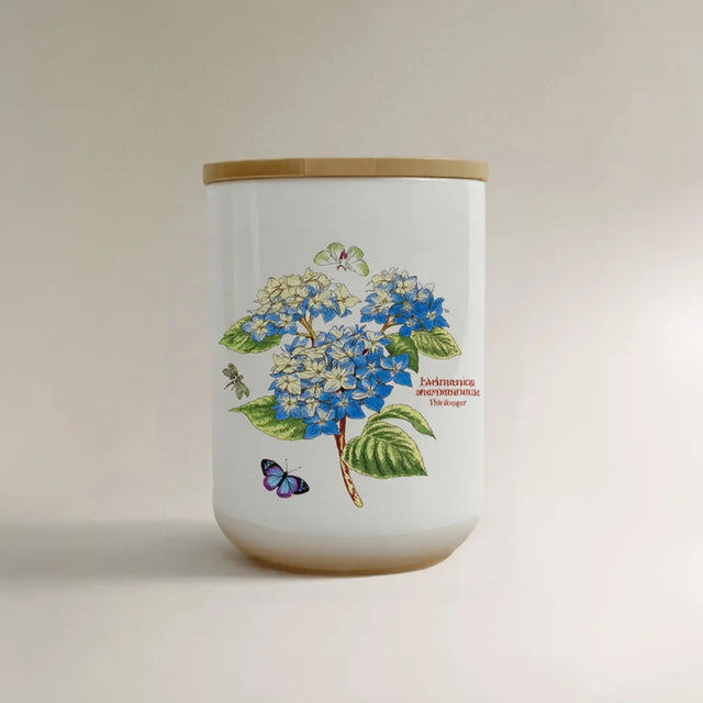 ceramic white cylinder storage jar with a wooden lid medium size