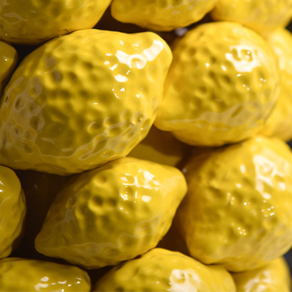 ceramic yellow cylinder lemon vase details